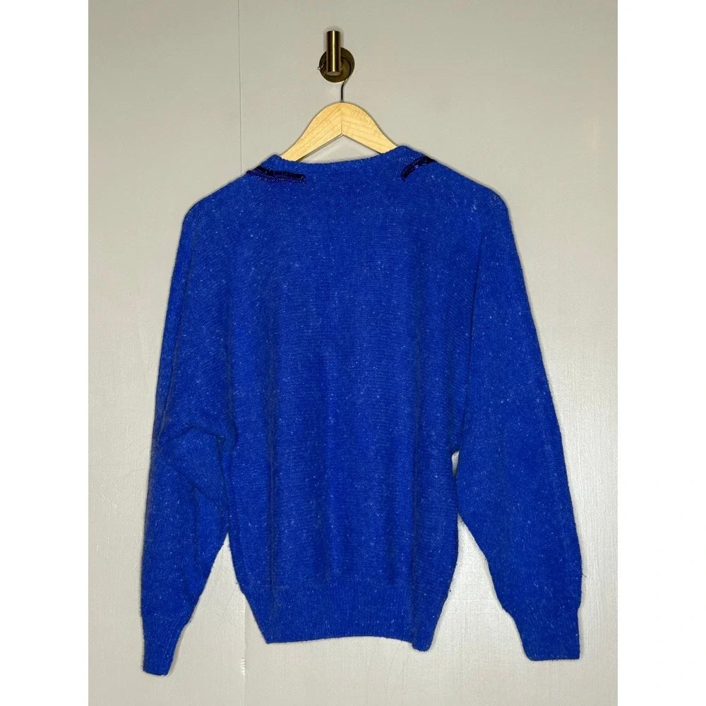 RAOUL Cobalt Blue Beaded Sweater Skirt Set Womens Small Vintage Two Piece